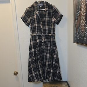 Collectif Navy and Beige Plaid Midi Dress